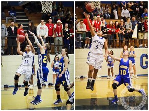 Micayla Haynes (left) and Melinda Murillo (right) score on lay-ups. Photos by Glimmer Photography - Mickey Staudt