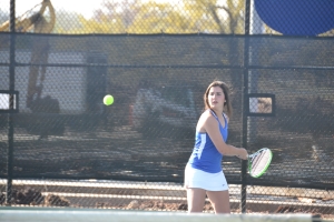 Makaya Coker sets up her back hand in the Ardmore tournament on Saturday, April 25.